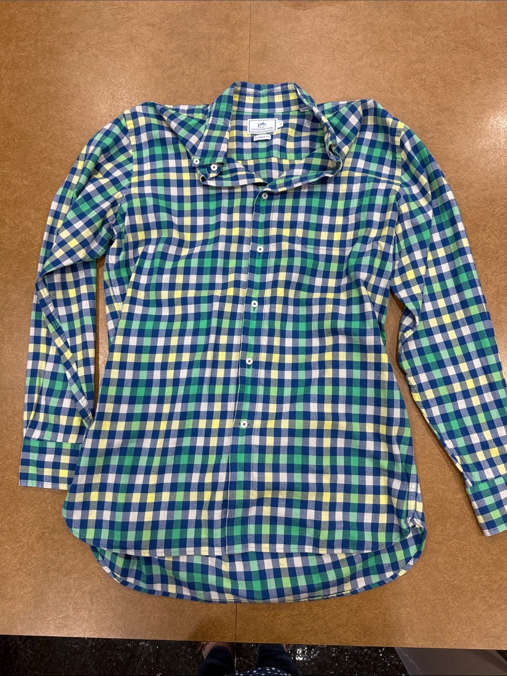 Southern Tide Classic Fit 100% Cotton Blue Green Yellow Plaid BD Shirt M
